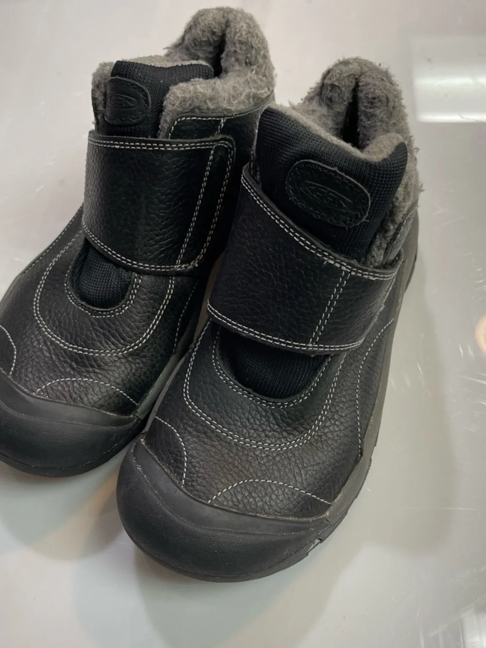 Keen Kids Black Faux-Fur Lined Velcro Winter Boots